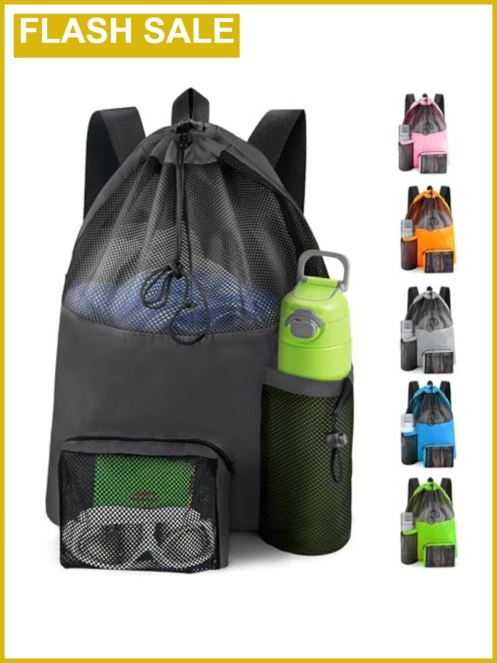 HOHOM Mesh Beach Bag Waterproof Drawstring Backpack Large Swim Gym Pool Bag